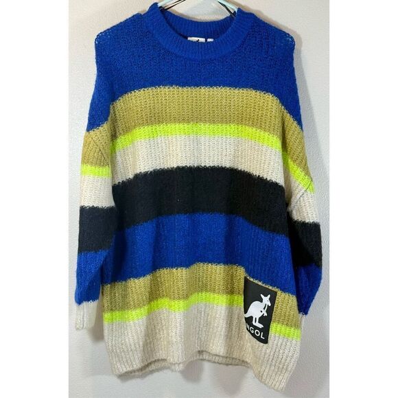 NWOT Kangol X H&M Wool Blend Chunky Striped Knit Oversized Sweater Women's M - Picture 3 of 12